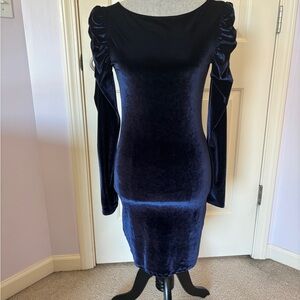 Navy blue velvet long sleeve dress